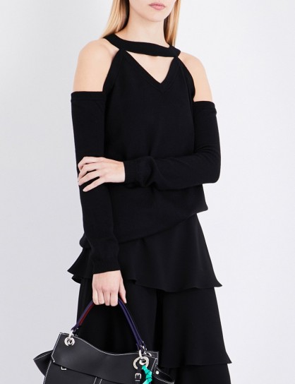 OSMAN Cold-shoulder cutout knitted jumper