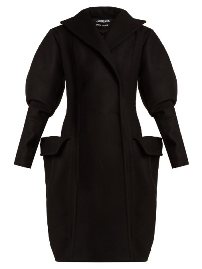 JACQUEMUS Oversized-pocket double-breasted wool coat ~ black structured coats