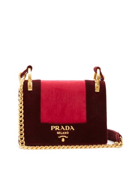 PRADA Pattine velvet shoulder bag ~ two-tone bags ~ burgundy and pink