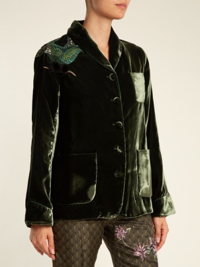 F.R.S – FOR RESTLESS SLEEPERS Persefone bird-embroidery velvet pyjama jacket ~ soft green jackets