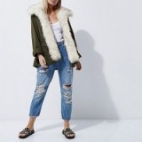 RIVER ISLAND Petite khaki fur trim army jacket – fluffy winter jackets