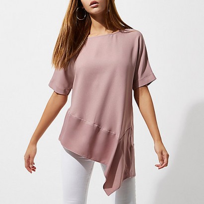 RIVER ISLAND Pink asymmetric hem T-shirt