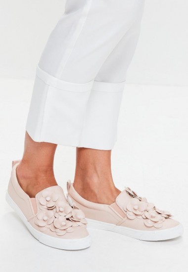 Missguided pink flower slip on trainers