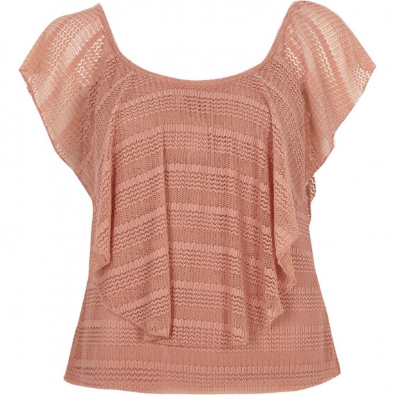 river island pink frill open mesh bardot top