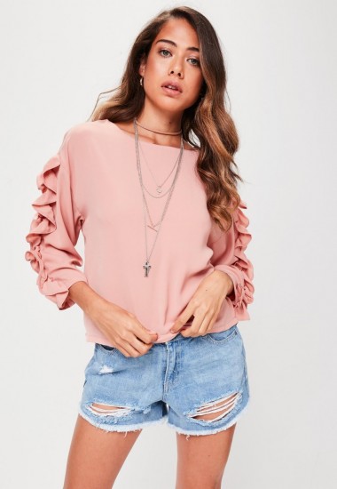 Missguided pink long sleeved frill top