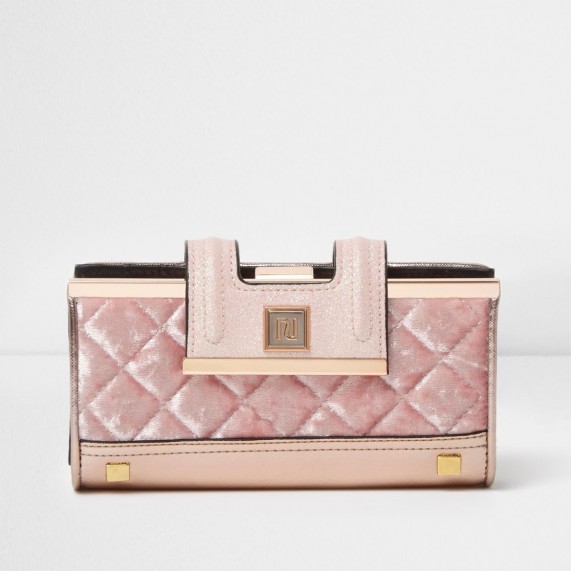 river island pink quilted velvet clip top purse ~ purses & accessories