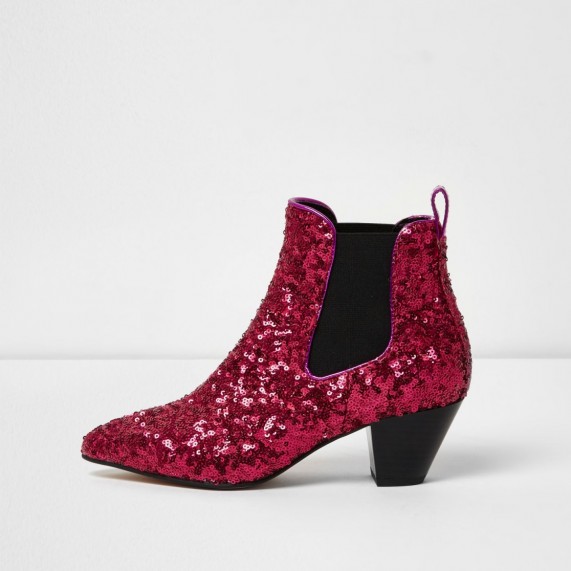 river island pink sequin embellished western ankle boots