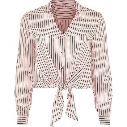 RIVER ISLAND Pink stripe tie front shirt