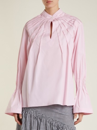 TEIJA Pintucked bell-cuff cotton blouse