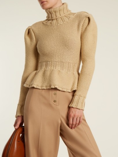 LEMAIRE Roll-neck chunky wool-knit sweater ~ frill hem sweaters ~ chic knitwear