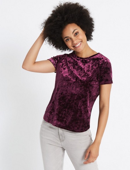 M&S COLLECTION New Round Neck Short Sleeve T-Shirt / purple tees / Marks and Spencer T-shirts