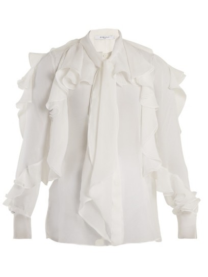 GIVENCHY Ruffle-trimmed silk-chiffon blouse ~ ruffled blouses