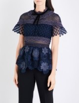 SELF-PORTRAIT 3D floral guipure lace top ~ navy occasion tops