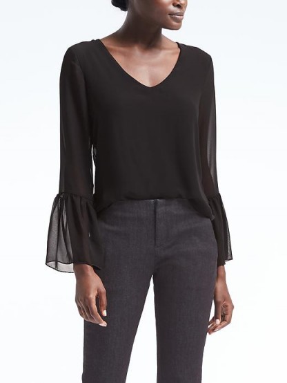 Banana Republic Sheer Overlay Bell-Sleeve Top