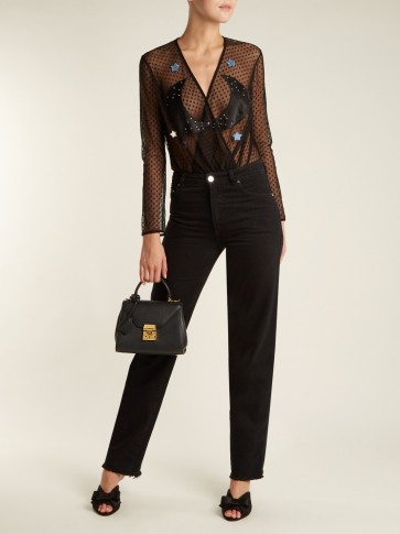 MORGAN LANE Starr appliqué-embellished bodysuit ~ semi sheer bodysuits