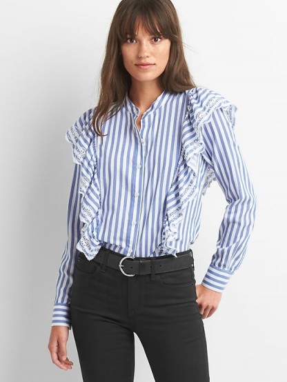 GAP Stripe eyelet cascade ruffle shirt #shirts #striped #blue #ruffled