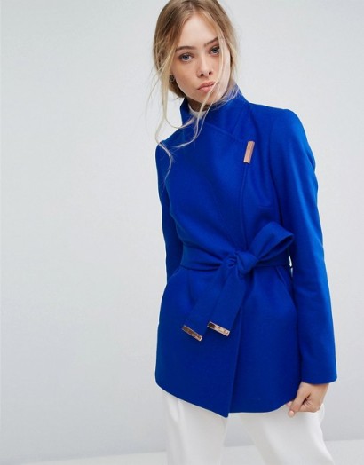 Ted Baker Short Wrap Coat ~ bright blue coats