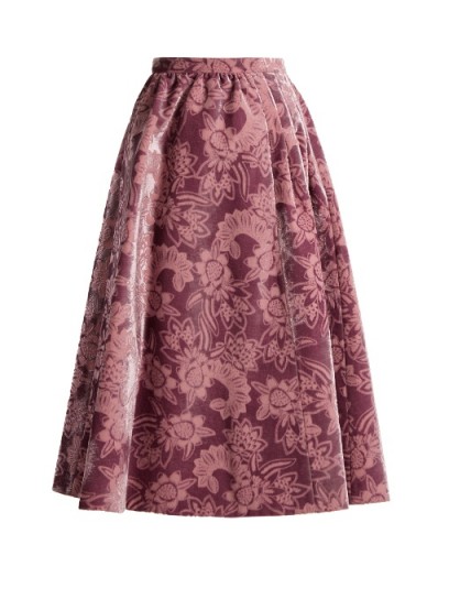 ERDEM Teresa gathered-waist velvet-devoré midi skirt ~ floral skirts