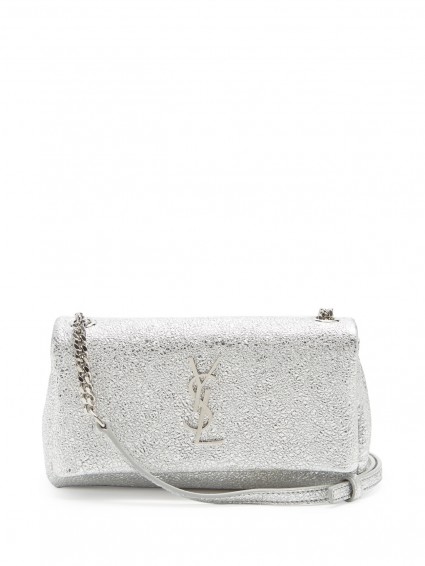 SAINT LAURENT Toy West Hollywood leather cross-body bag ~ small silver metallic crossbody bags