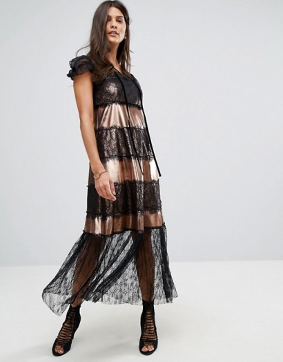 Tresophie Metallic And Lace Midi Dress