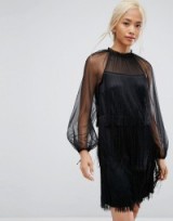 Tresophie Tassle Ruffle Dress ~ black semi sheer party dresses