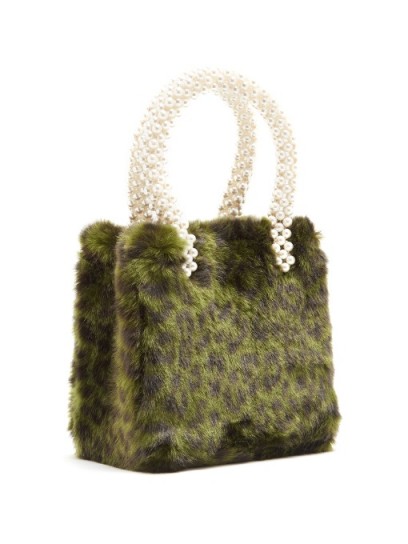 SHRIMPS Una leopard-print faux-fur bag ~ beautiful green bags