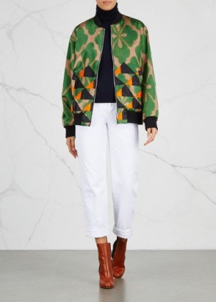 DRIES VAN NOTEN Vismes printed satin bomber jacket ~ green geometric print jackets