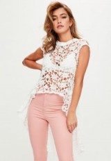 Missguided white lace drop hem top