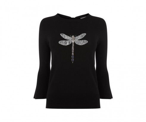 Oasis ZSL DRAGONFLY KNIT / black knitted fluted sleeve tops