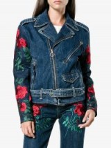 Adam Selman Rose Embroidered Denim Biker Jacket / floral jackets