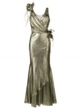 ALBERTA FERRETTI sleeveless floral embellished gown / metallic draped gowns