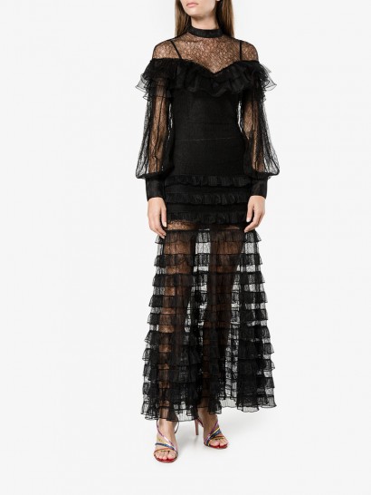 Alessandra Rich Sheer Lace Full-Length Ruffled Dress