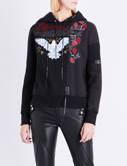 ALEXANDER MCQUEEN Embroidered braided cotton-jersey hoody | designer hoodies