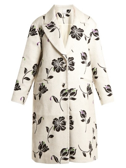 HUISHAN ZHANG Alison floral-jacquard single-breasted coat ~ cream and black statement coats ~ chic outerwear