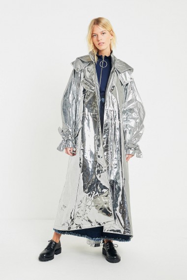 Angel Chen Long Metallic Silver Windbreaker ~ shiny long coats