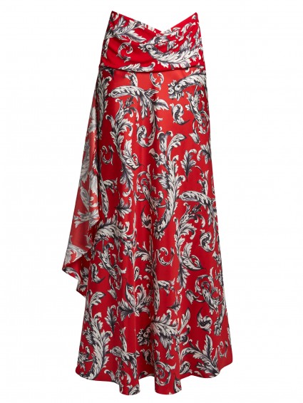 J.W.ANDERSON Asymmetric fluted-hem satin maxi skirt ~ long red printed skirts