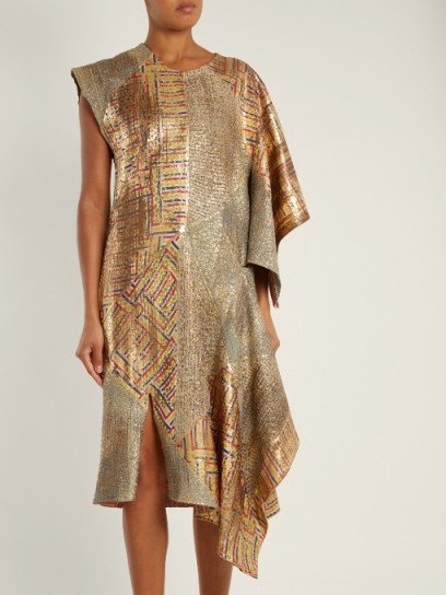 J.W.ANDERSON Asymmetric-detail patchwork jacquard dress ~ gold metallic draped dresses