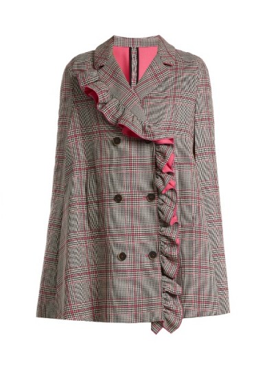 MSGM Asymmetric-ruffle Prince of Wales-checked cape ~ ruffled capes