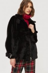 TOPSHOP August Biker Jacket / black faux fur jackets