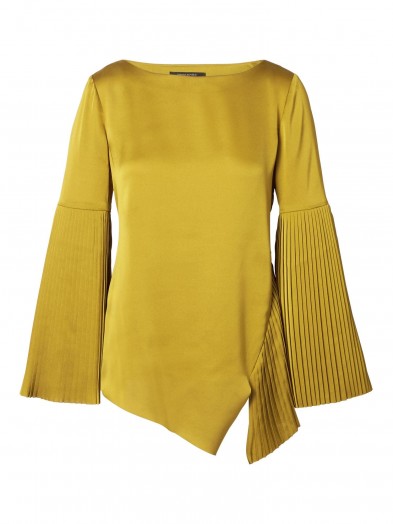 Banana Republic x Olivia Palermo Pleated Bell-Sleeve Top ~ gold wide sleeve asymmetric tops