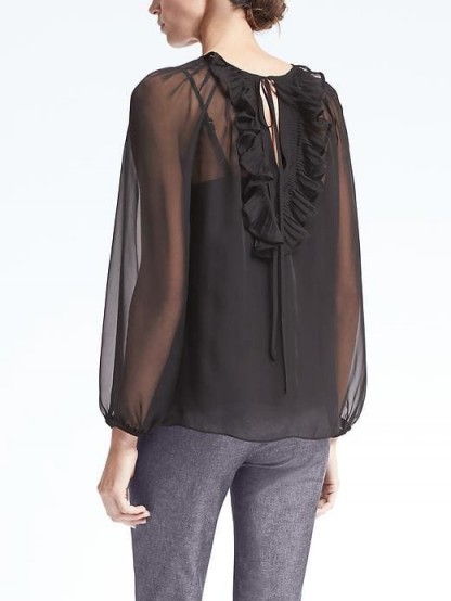 Banana Republic x Olivia Palermo Pleated Ruffle-Back Top ~ sheer black tops