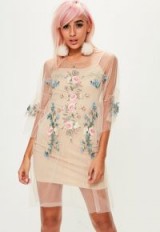 missguided beige mesh embroidered dress / sheer floral dresses