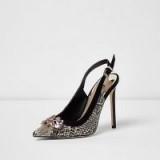 River Island Beige snake embellished slingback court shoes – party heels