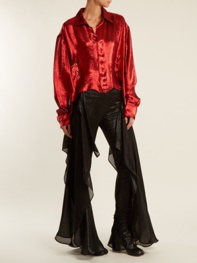 PAULA KNORR Big long-sleeved silk-blend lamé shirt / red shiny shirts