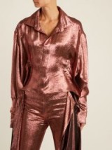 PAULA KNORR Big long-sleeved silk-blend lamé shirt ~ metallic pink shirts