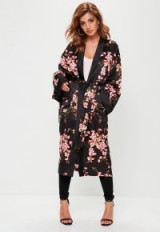 Missguided black floral print satin duster jacket