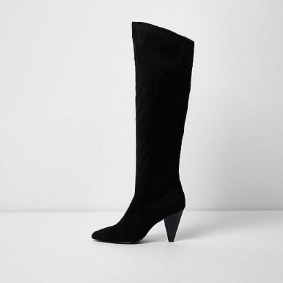 River Island Black knee high cone heel boots