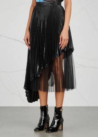 CHRISTOPHER KANE Black layered lamé and tulle skirt ~ metallic pleated asymmetric skirts