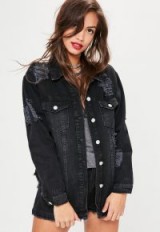 Missguided black ripped longer length denim jacket ~ destroyed jackets