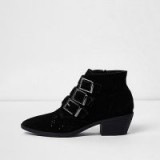 River Island Black triple buckle suede western boots